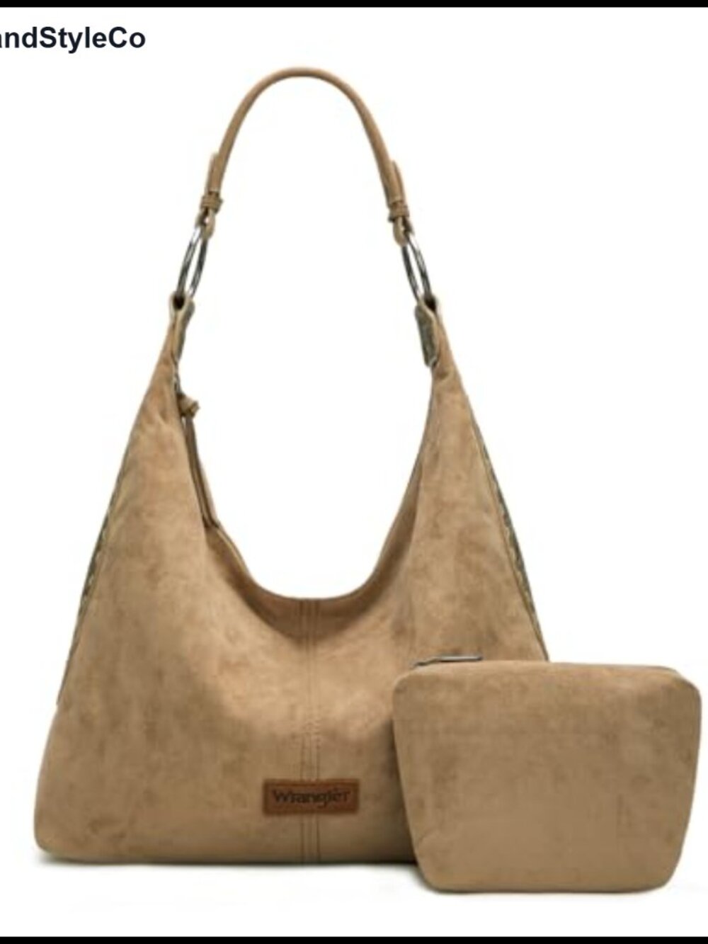 Suede Hobo Purse for Women Embossed Tooling Slouchy Shoulder Bag with 2 Sections